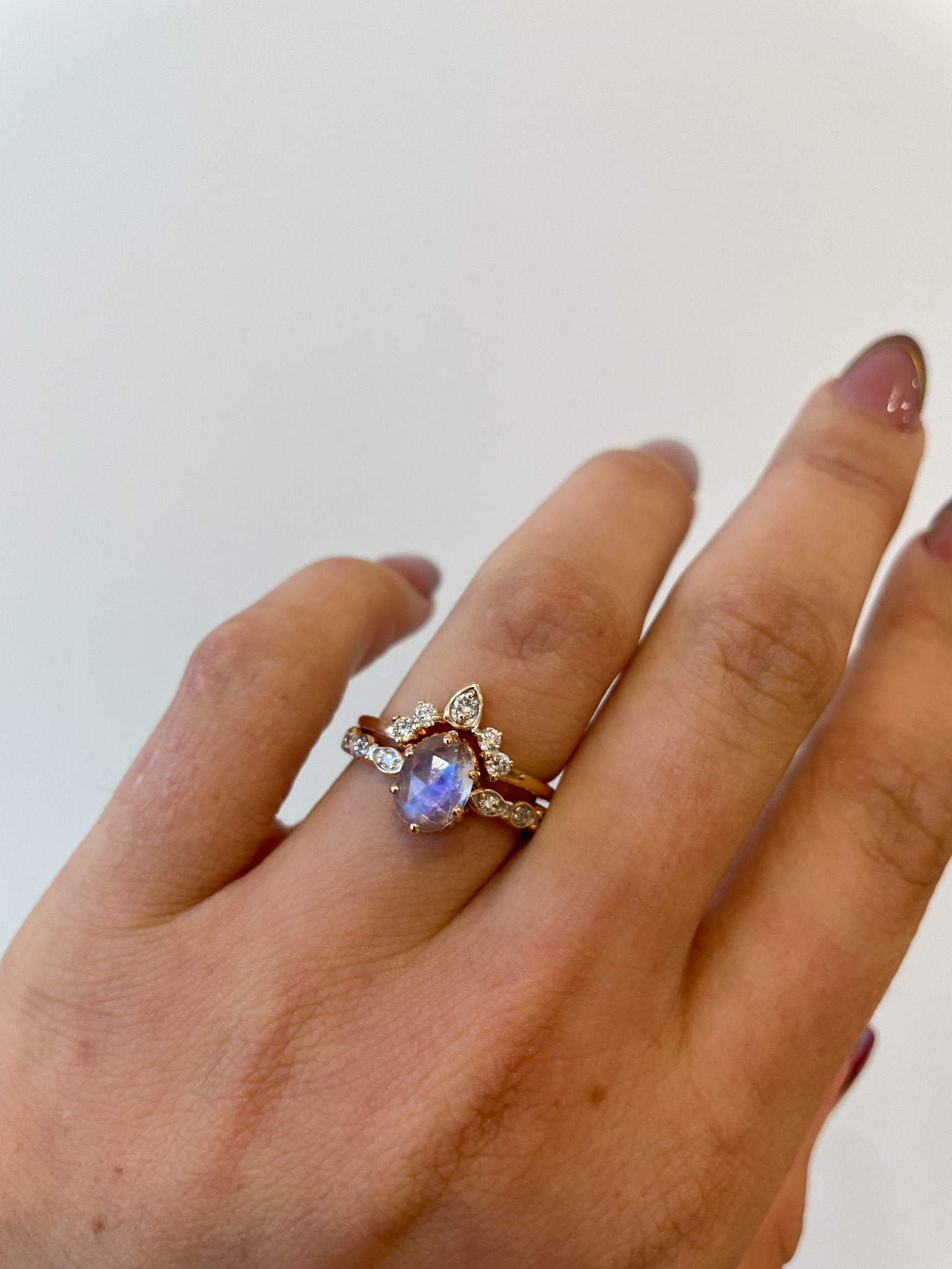 Estate: Rose Gold Moonstone Ring with Diamonds