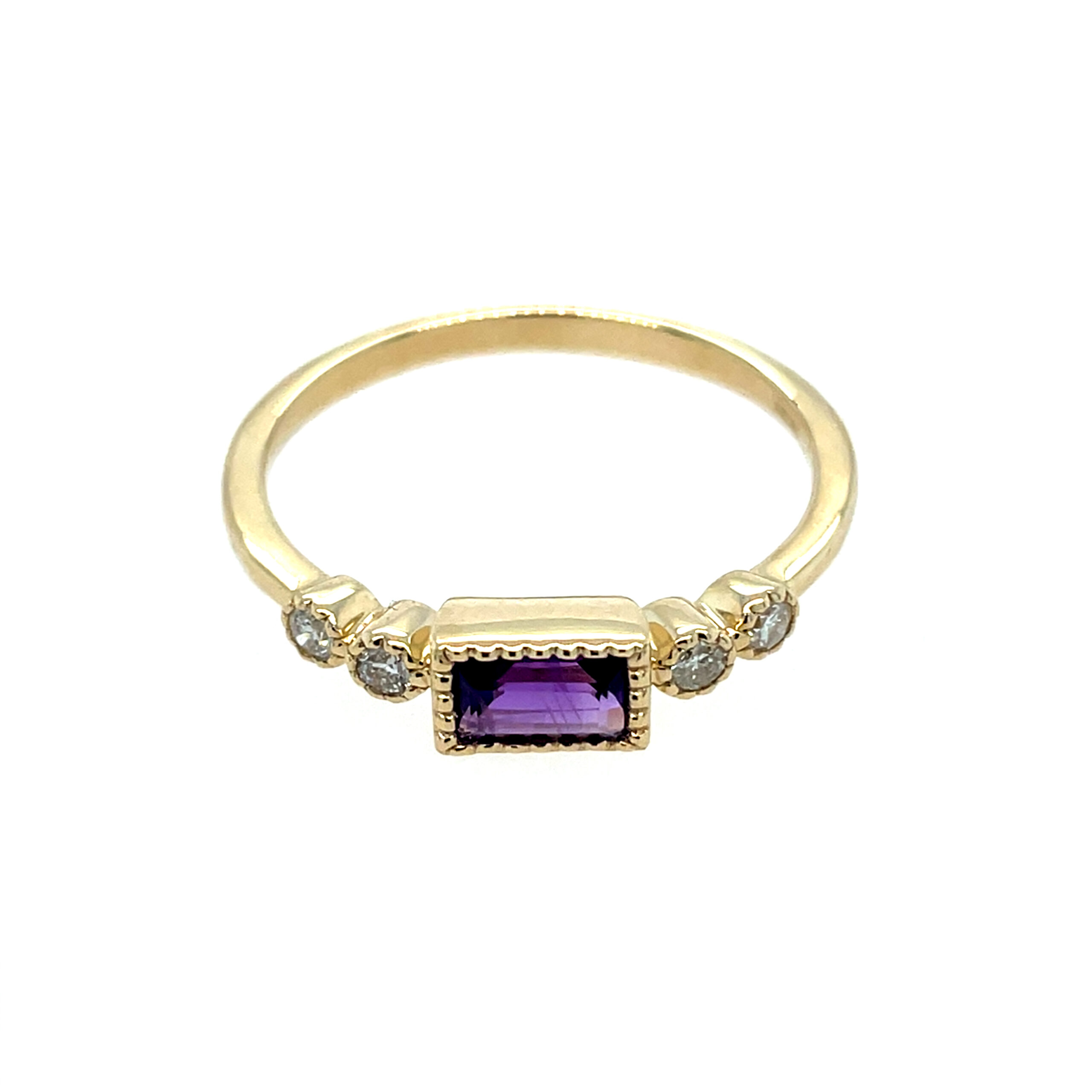 Yellow Gold Amethyst and Diamond Ring