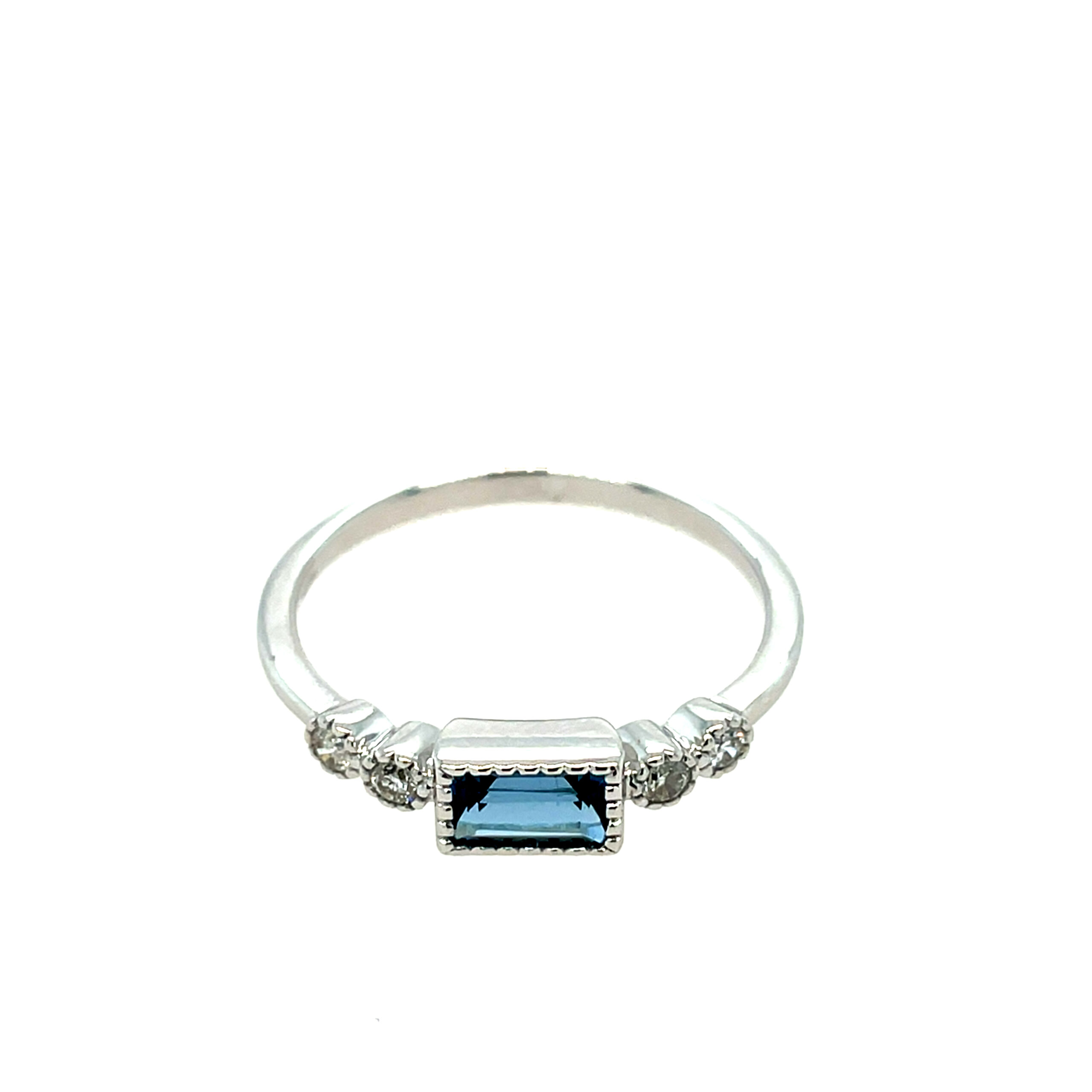 White Gold Emerald-Cut London Blue Topaz Ring with Diamonds