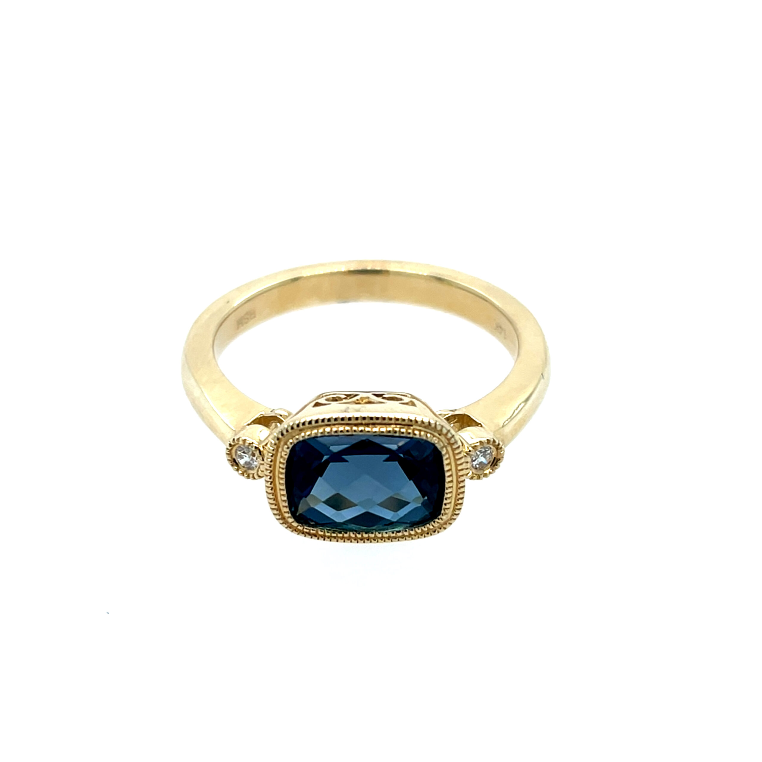 Yellow Gold London Blue Topaz Ring with Diamonds
