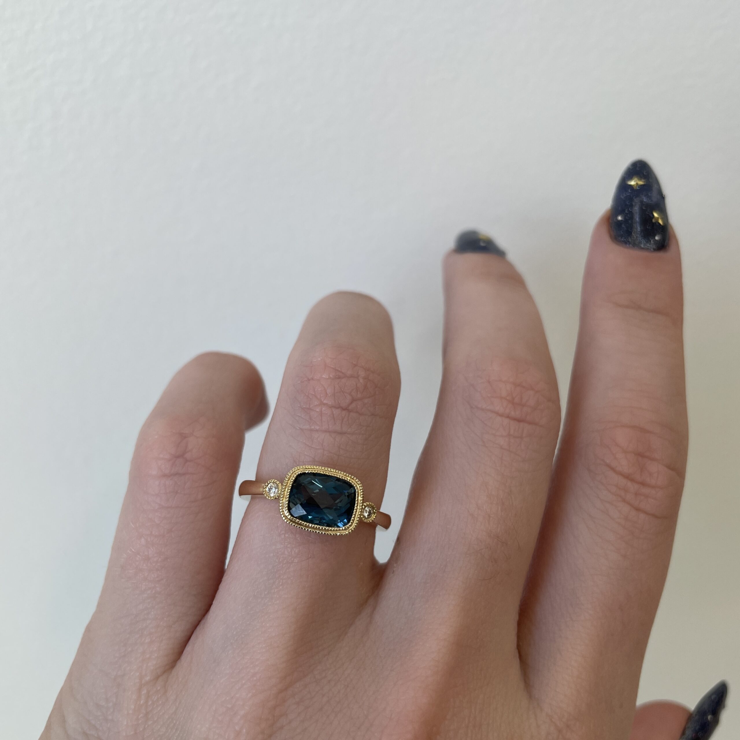 Yellow Gold London Blue Topaz Ring with Diamonds