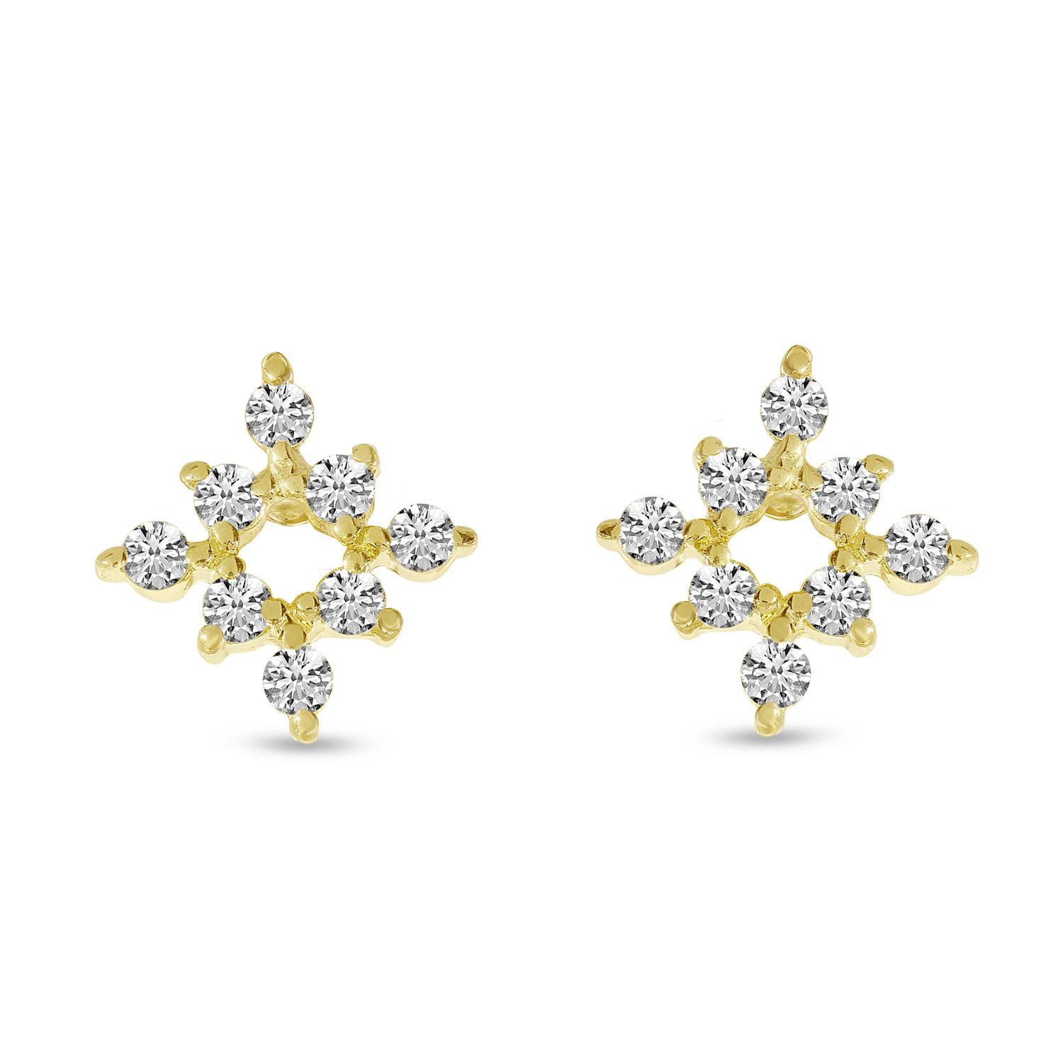 Yellow Gold Diamond Starburst Stud Earrings