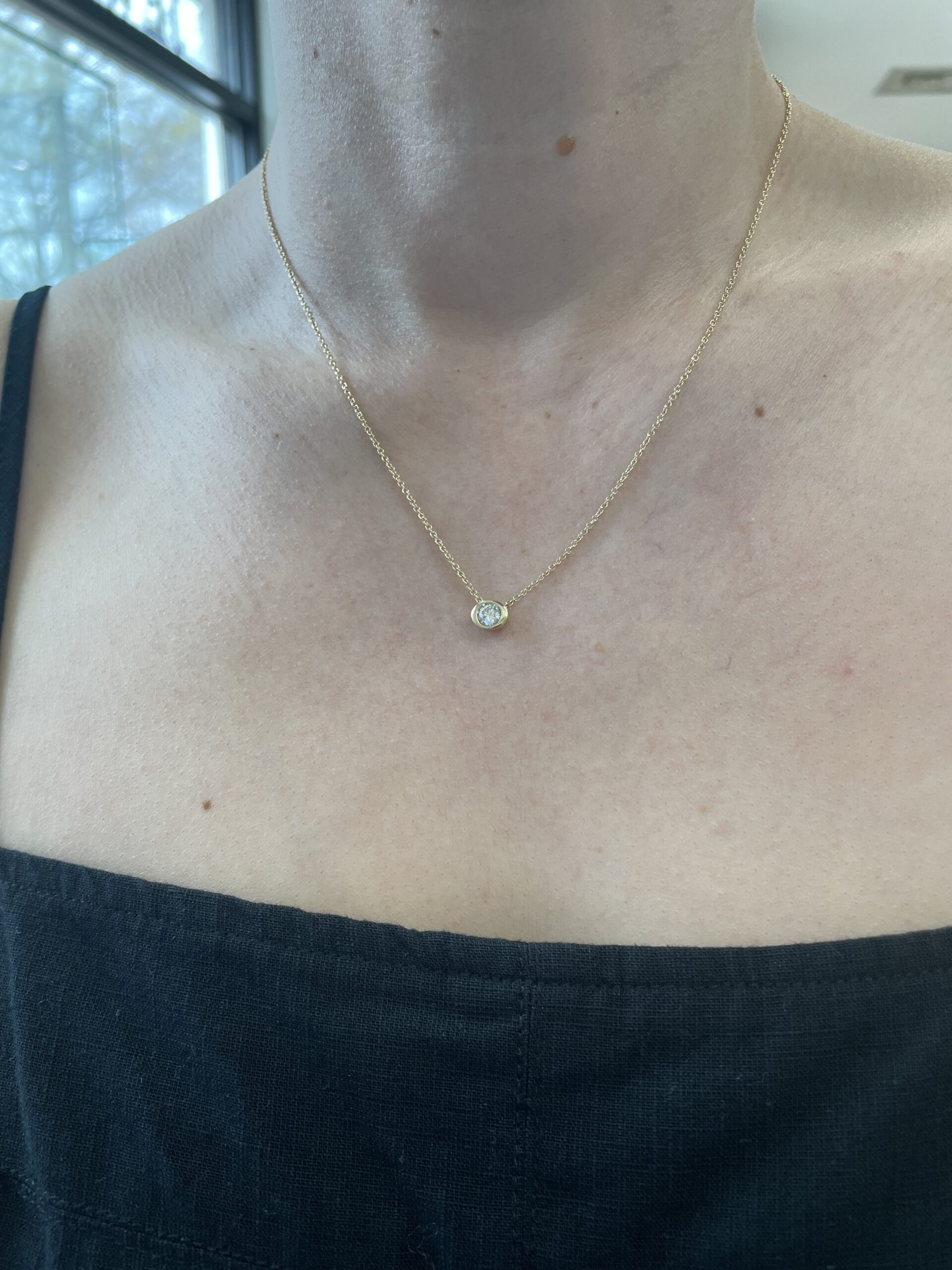 Yellow Gold Oval-Shaped Bezel Diamond Necklace