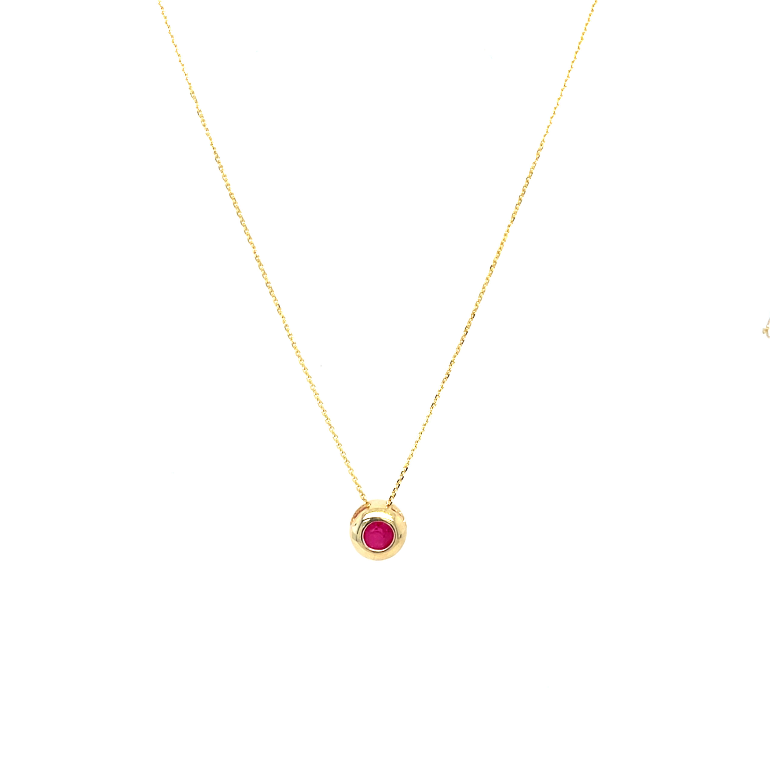Yellow Gold Bezel-Set Ruby Birthstone Necklace