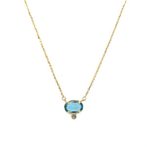 Yellow Gold Blue Topaz and Diamond Necklace