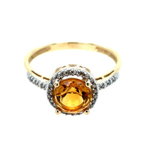 Estate: Yellow Gold Citrine Ring with Diamonds