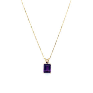 Yellow Gold Emerald-Cut Amethyst Necklace