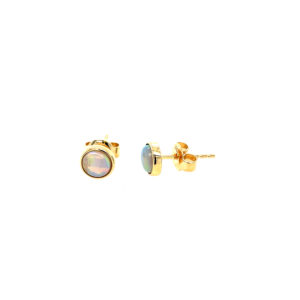 Yellow Gold Bezel-Set Round Opal Stud Earrings