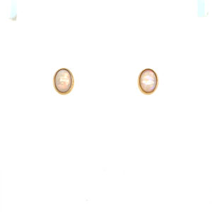 Yellow Gold Bezel-Set Oval Opal Stud Earrings