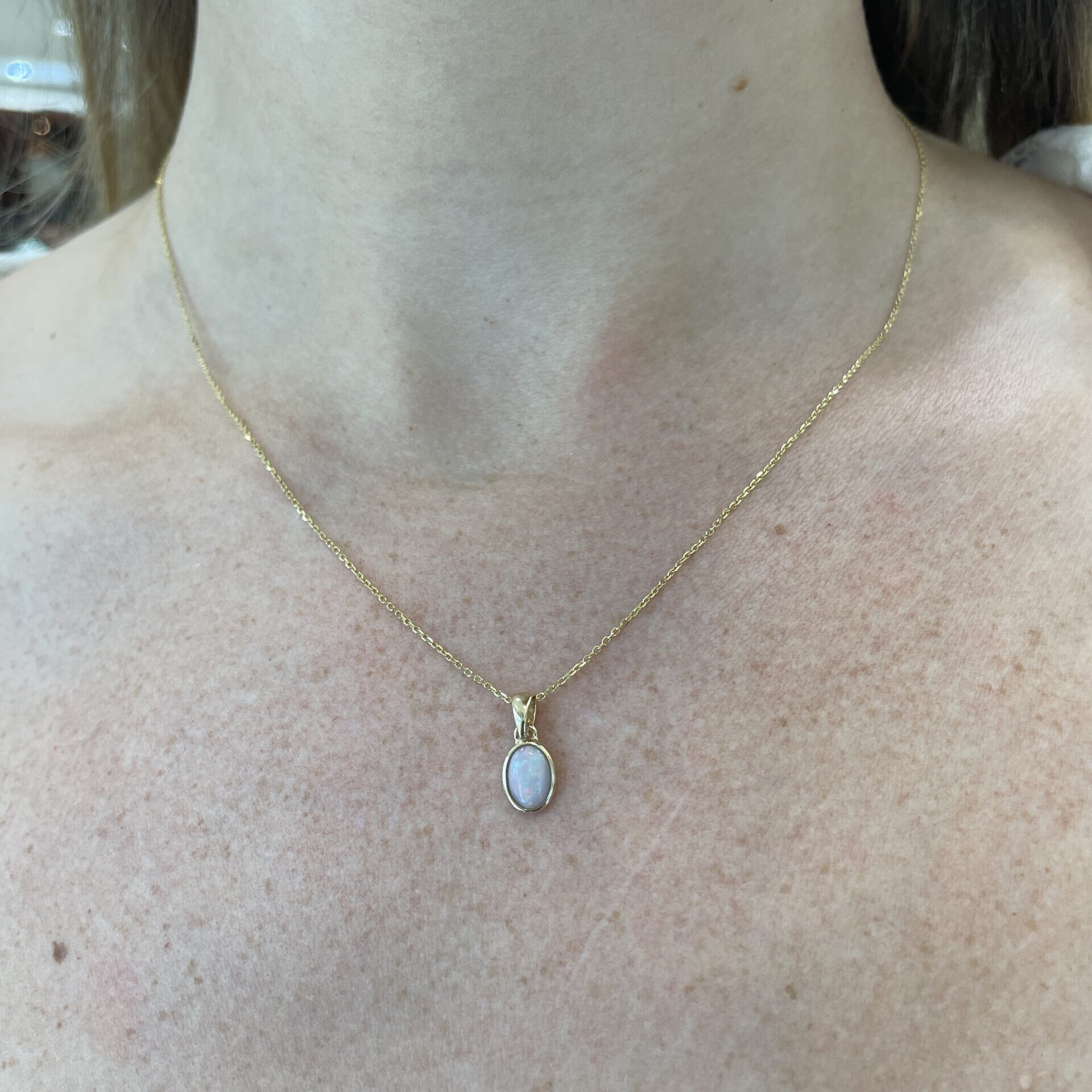 Yellow Gold Bezel-Set Opal Necklace
