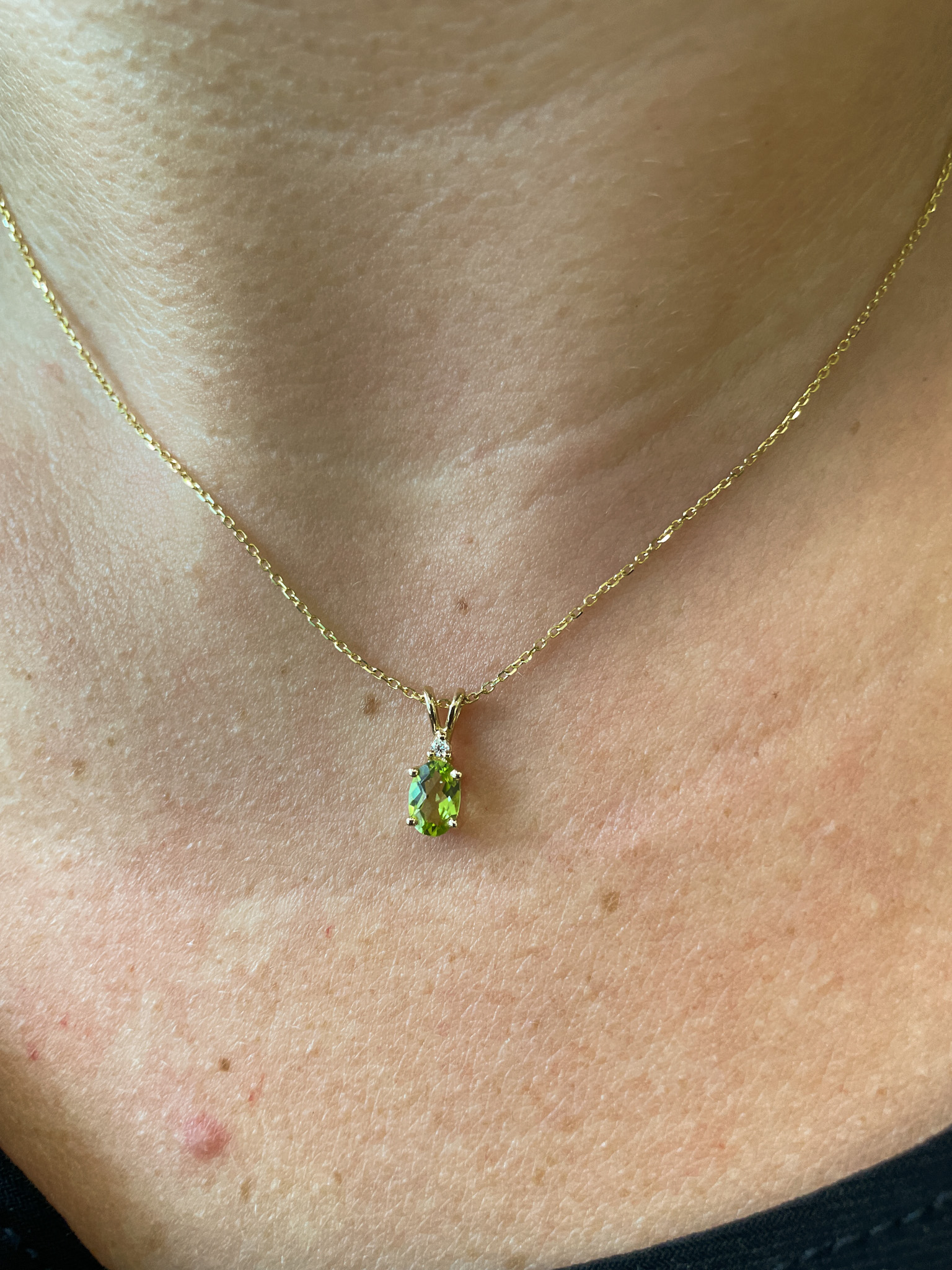 Yellow Gold Oval Peridot and Diamond Necklace