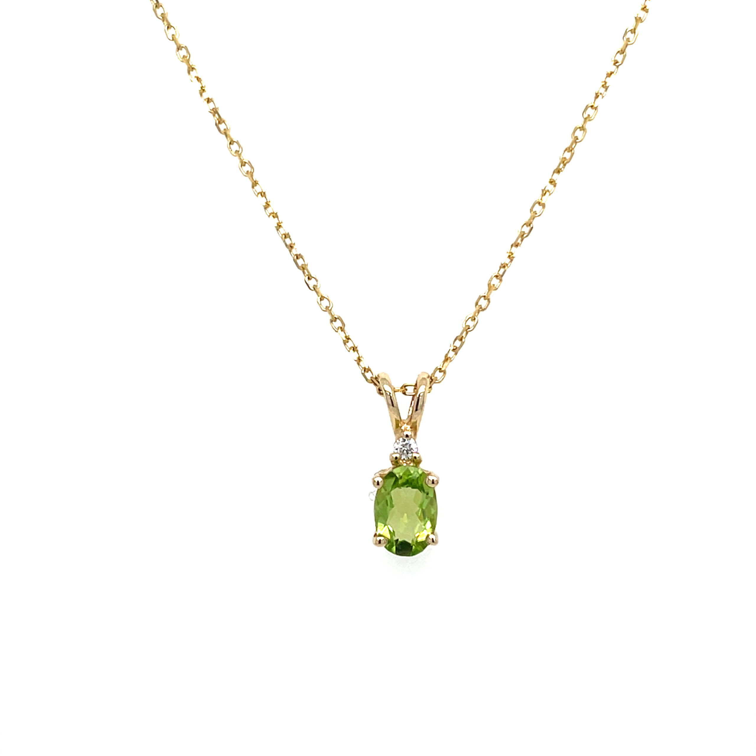 Yellow Gold Oval Peridot and Diamond Necklace