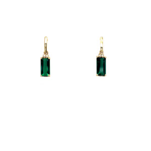 Yellow Gold Green Tourmaline and and Diamond Drop Earrings