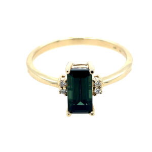 Yellow Gold Emerald-Cut Green Tourmaline Ring with Diamonds