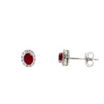 White Gold Ruby and Diamond Stud Earrings
