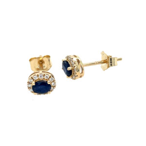 Yellow Gold Sapphire Stud Earrings with Diamond Halos