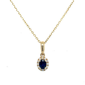 Yellow Gold Sapphire Necklace with Diamond Halo