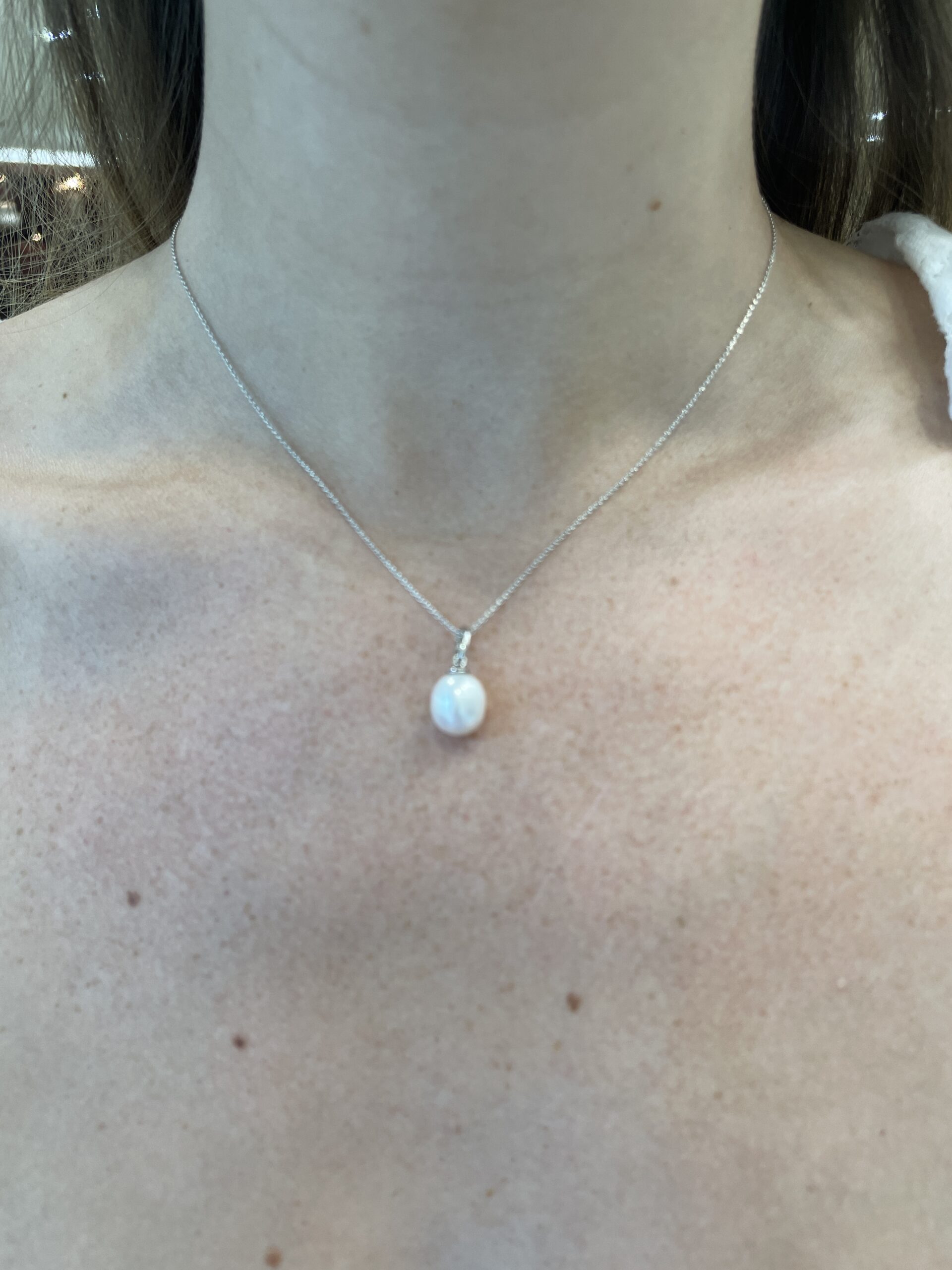 White Gold Freshwater Pearl Drop Necklace