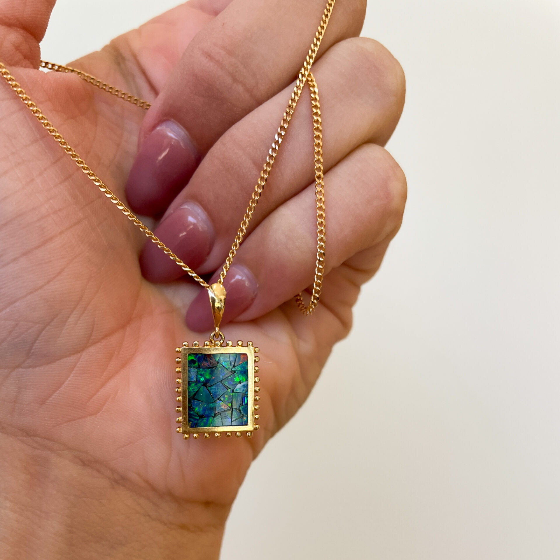 Estate: Yellow Gold Opal Mosaic Necklace
