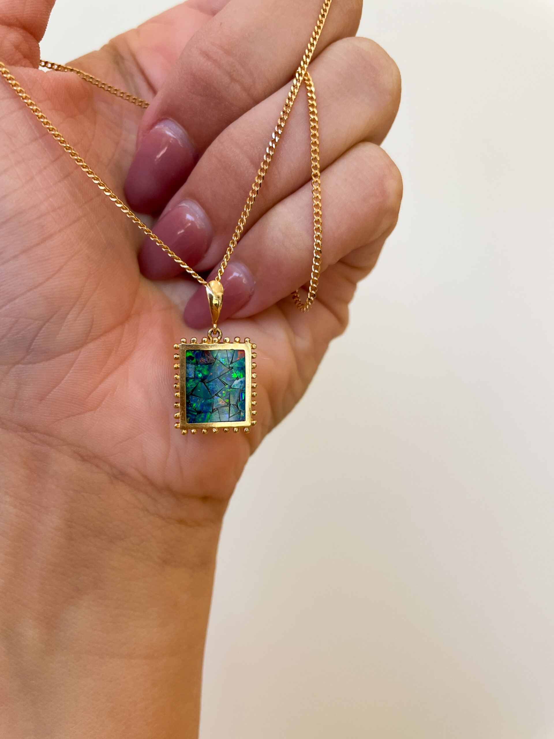 Estate:  Yellow Gold Opal Mosaic Necklace