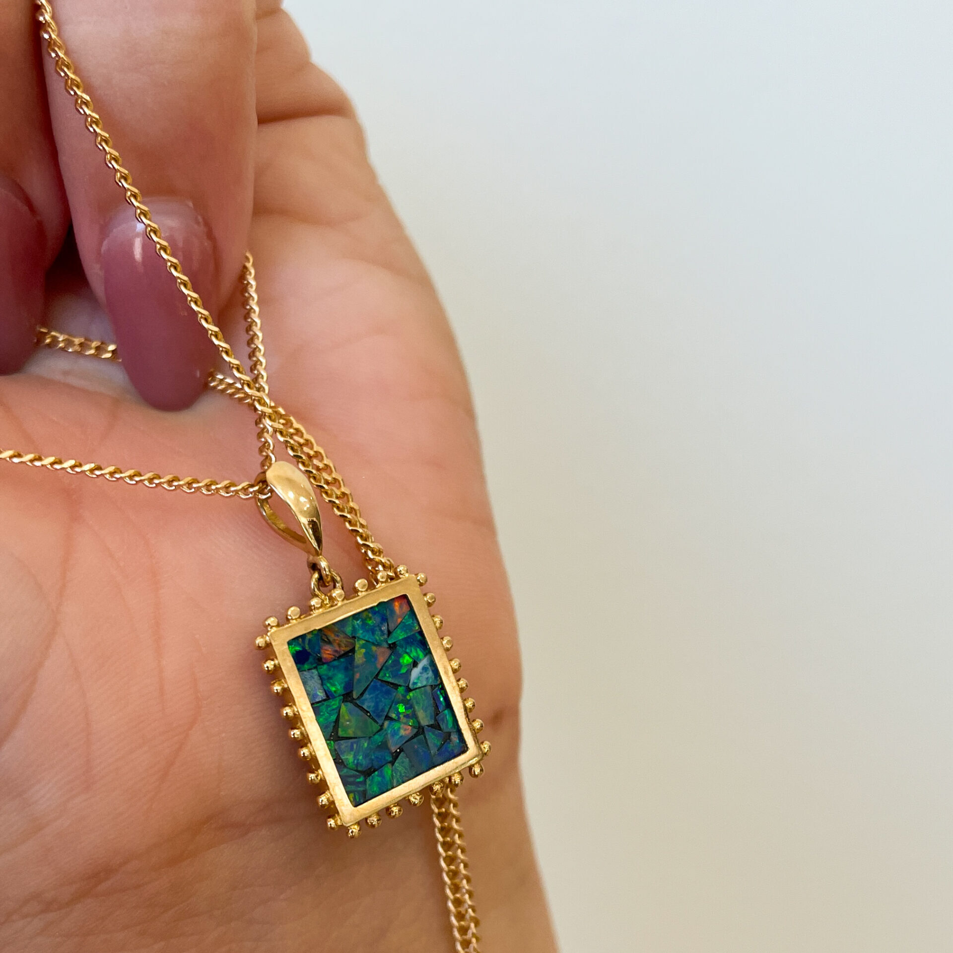 Estate: Yellow Gold Opal Mosaic Necklace