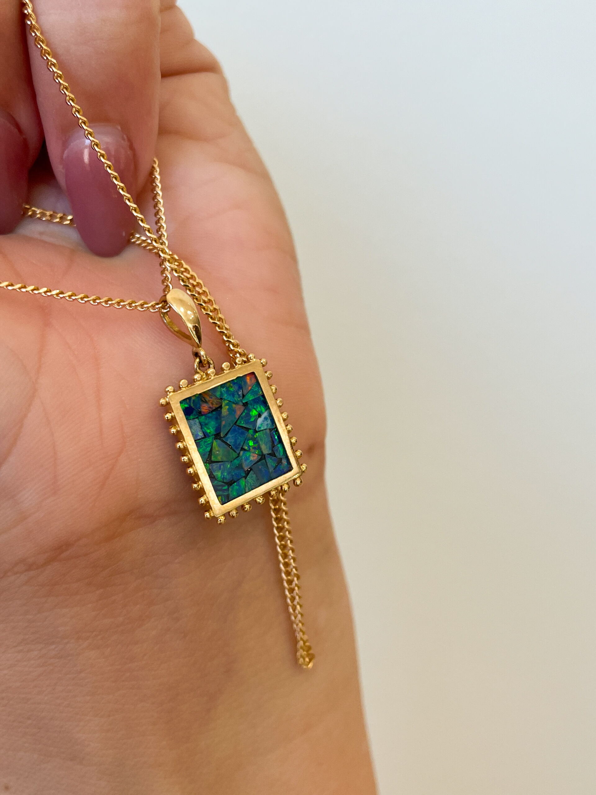 Estate:  Yellow Gold Opal Mosaic Necklace