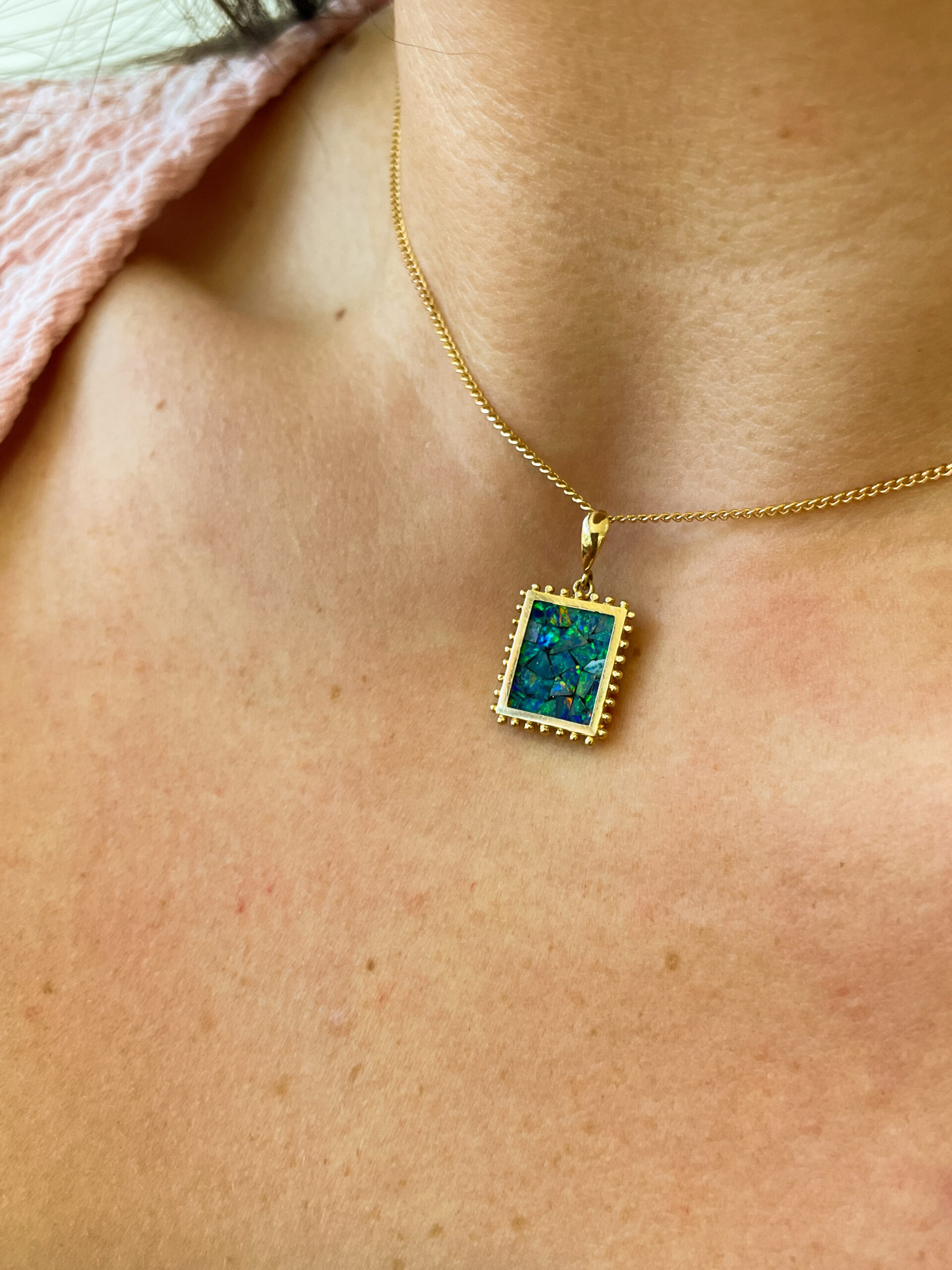 Estate:  Yellow Gold Opal Mosaic Necklace