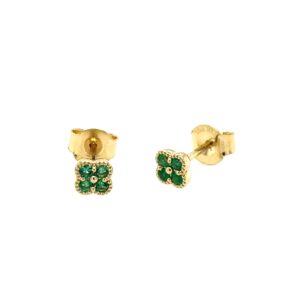 Yellow Gold Quatrefoil Emerald Earrings