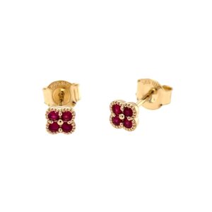 Yellow Gold Quatrefoil Ruby Earrings