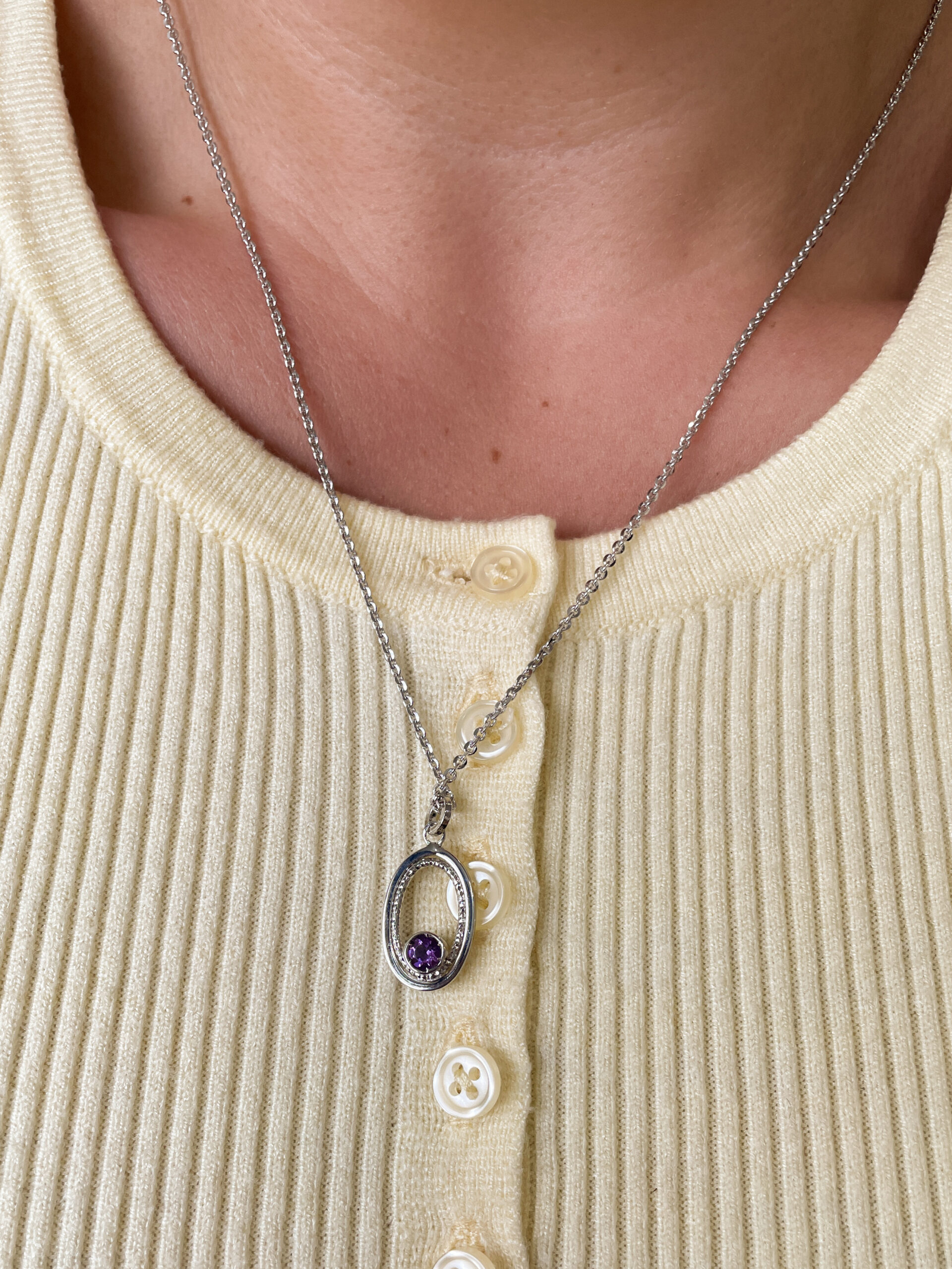Sterling Silver Amethyst & Blue Topaz Reversible Oval Necklace