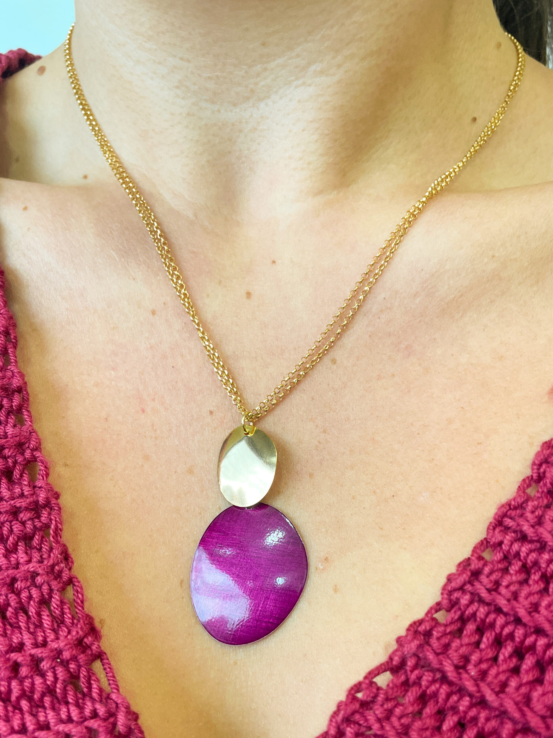 Sterling Silver Yellow Gold-Plated Royal Merlot Circle Necklace