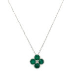 White Gold Quatrefoil Emerald and Diamond Necklace