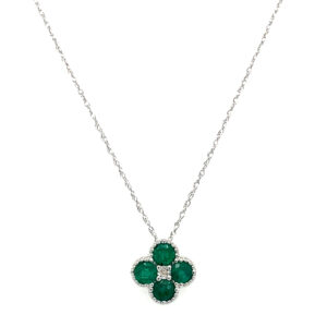 White Gold Quatrefoil Emerald and Diamond Necklace