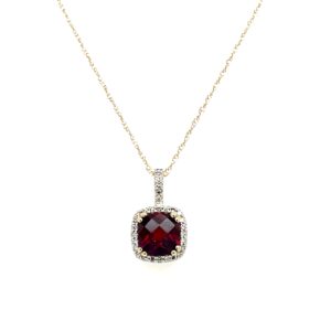 Yellow Gold Garnet Necklace with Diamonds