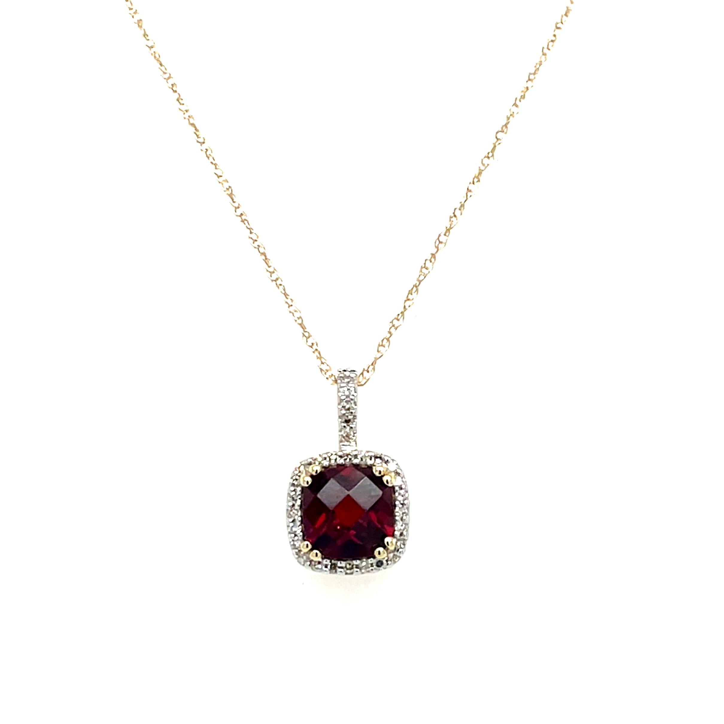 Yellow Gold Garnet Necklace with Diamonds