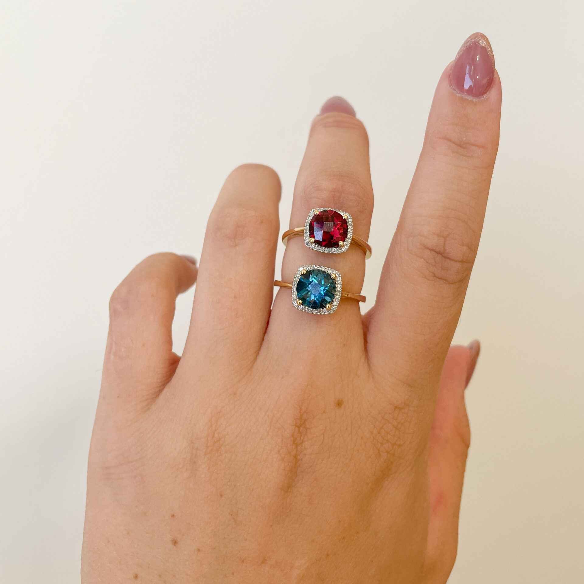 Yellow Gold Garnet Ring with Diamond Halo
