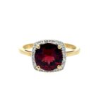 Yellow Gold Garnet Ring with Diamonds