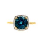 Yellow Gold Ring with London Blue Topaz and Diamonds