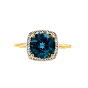 Yellow Gold Ring with London Blue Topaz and Diamonds