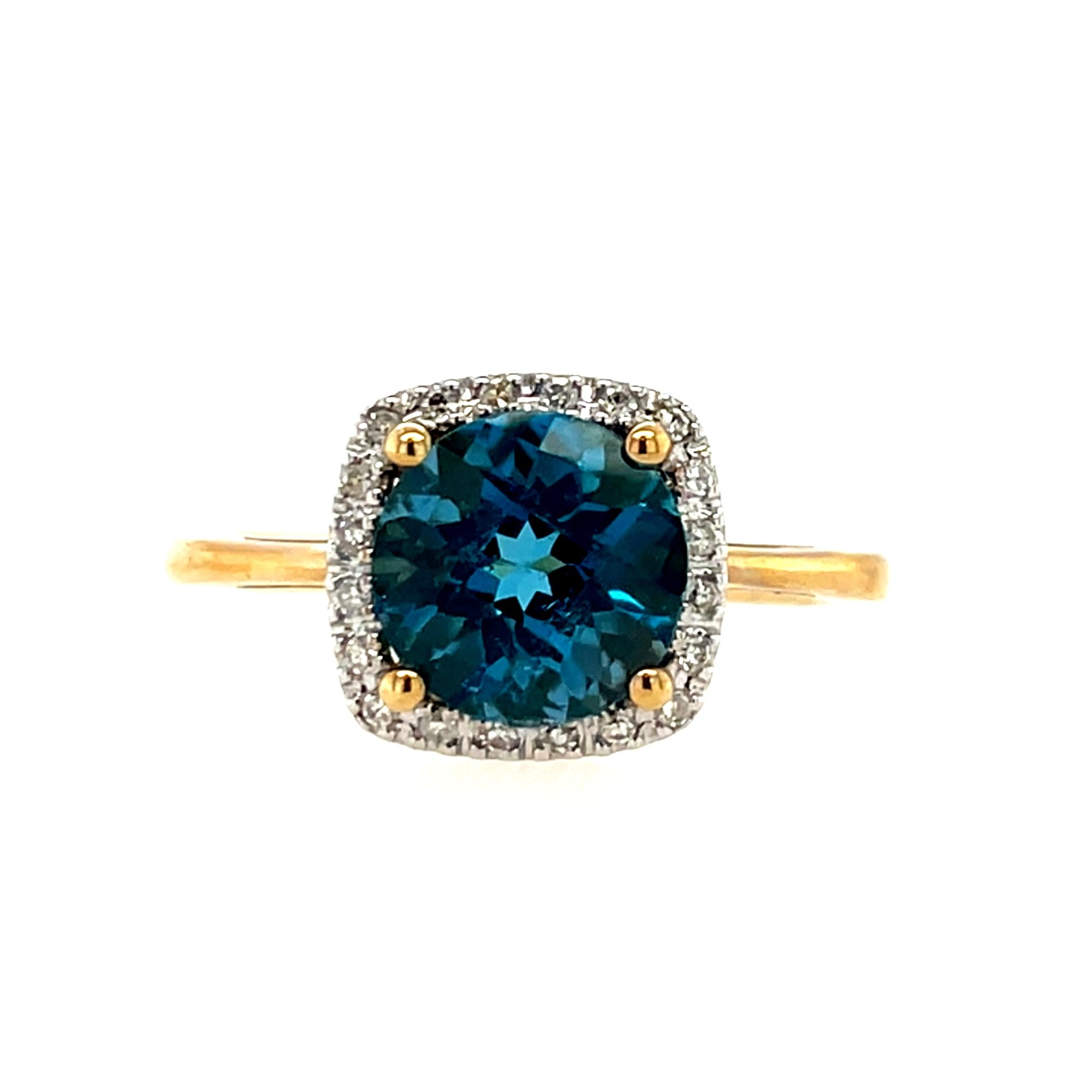 Yellow Gold Ring with London Blue Topaz and Diamonds