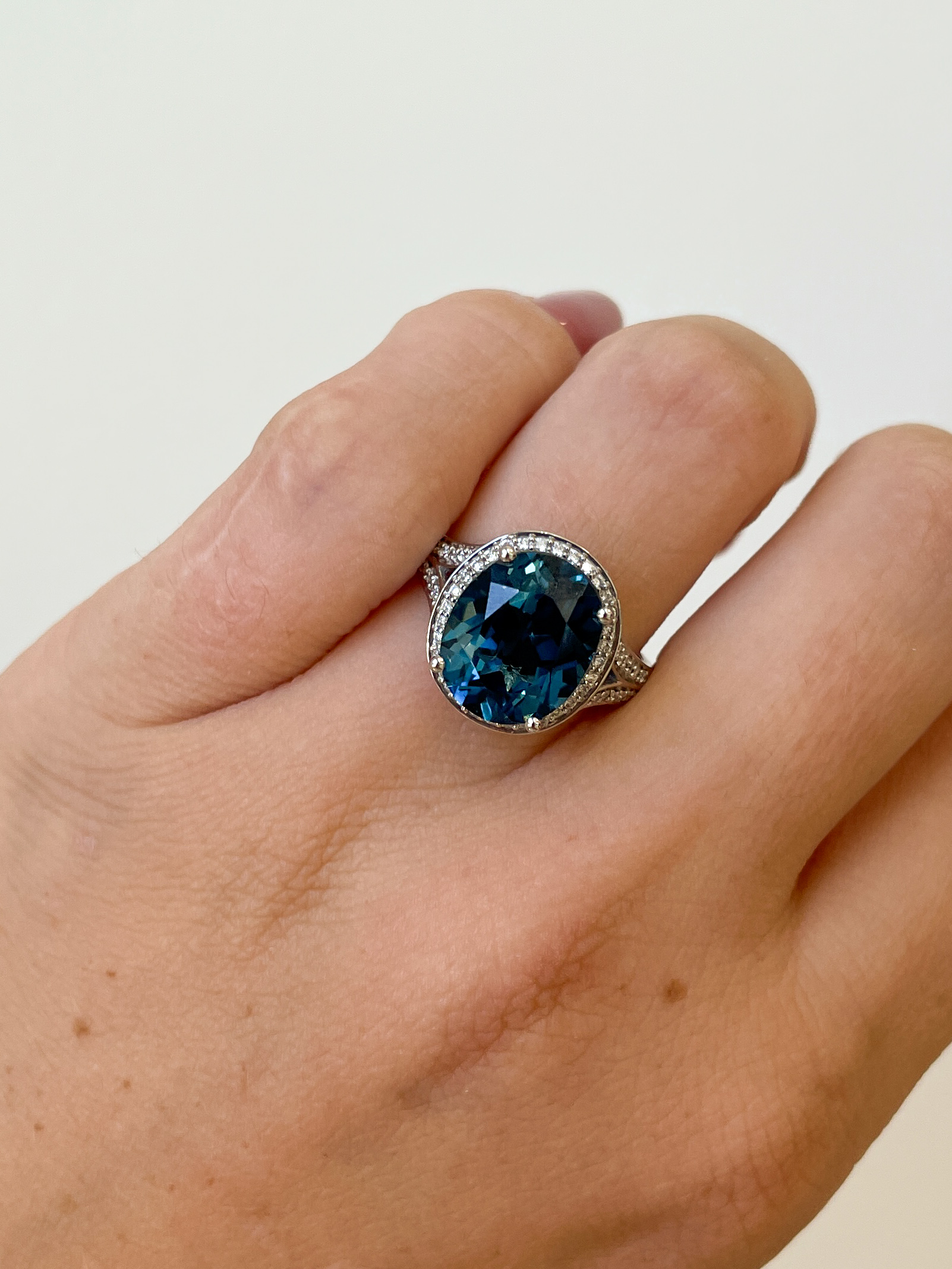 Yellow Gold Ring with London Blue Topaz and Diamonds