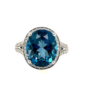 Yellow Gold Ring with London Blue Topaz and Diamonds