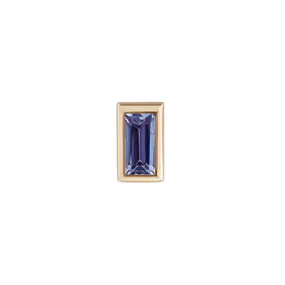 Single Yellow Gold Mini Bezel-Set Baguette Tanzanite Stud Earring