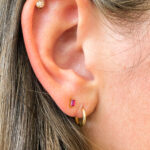 Single Yellow Gold Mini Baguette Ruby Stud Earring