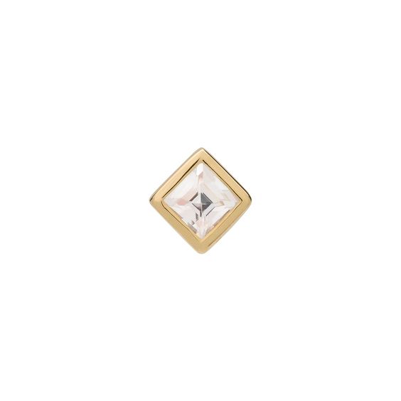 Single Yellow Gold Mini Square Bezel-Set Morganite Stud Earring