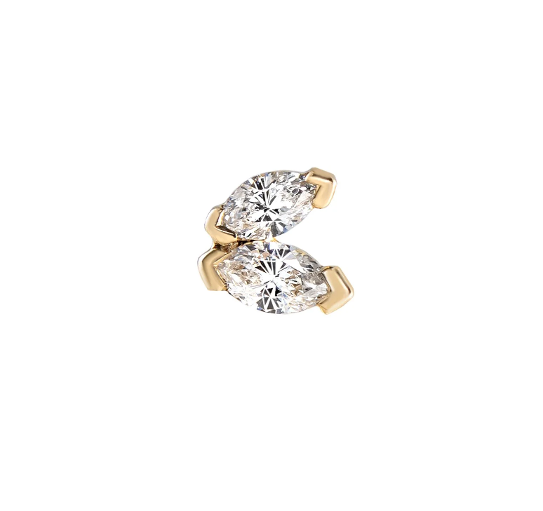 Single Yellow Gold Marquise Diamond Stud Earring