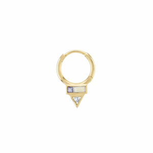 Single Yellow Gold Mini Tanzanite, Opal & Aquamarine Clicker Hoop Earring