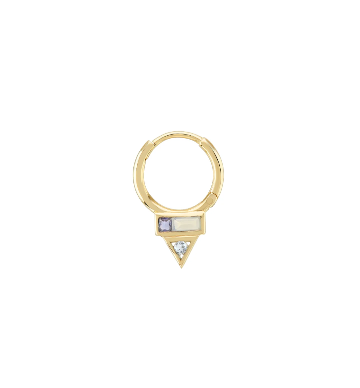 Single Yellow Gold Mini Tanzanite, Opal & Aquamarine Clicker Hoop Earring