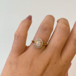 Yellow Gold Opal Ring with Diamond Halo