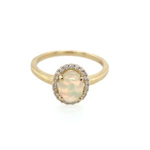 Yellow Gold Opal Ring with Diamond Halo